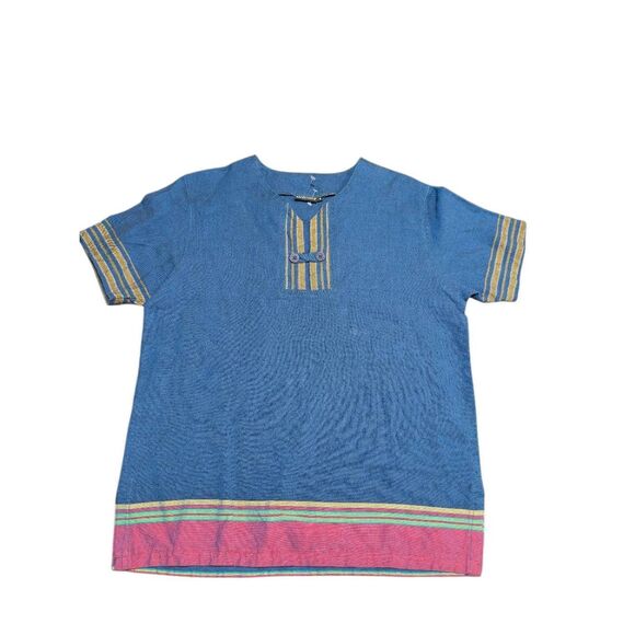 OneWay Kikoy Material 100% Cotton Fabric Blue and Pink Shirt Unisex Small - Picture 1 of 3